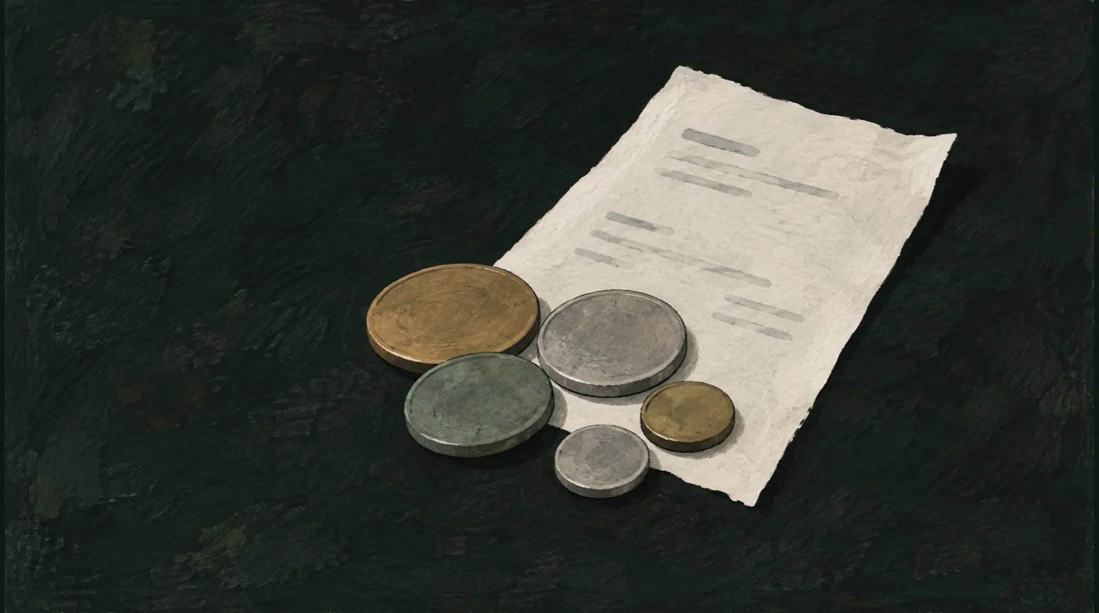 Illustrative handful of anonymous change resting on a paper receipt; no specific issue depicted.