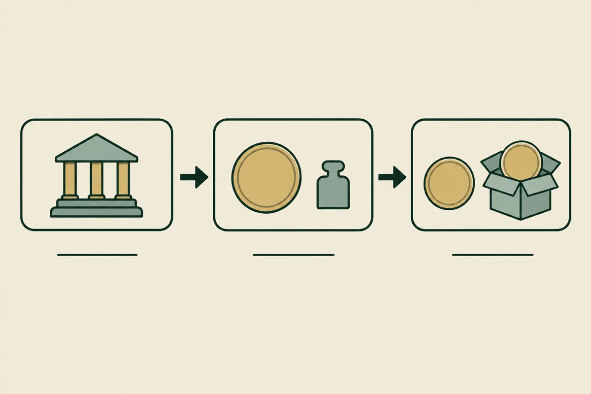 Flow diagram classifying a coin-like object by issuer, denomination and intended use.
