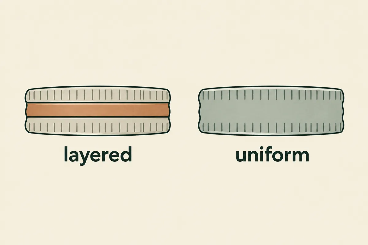 Cross-section sketch of a layered clad edge beside a uniform edge.