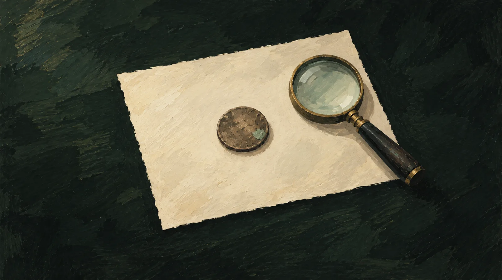 Illustrative worn coin with a green surface patch; no specific issue depicted.